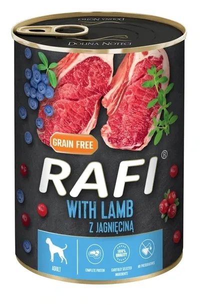 RAFI MOKRA KARMA DLA PSA Z JAGNIĘCINĄ PUSZKA 800G DOLINA NOTECI