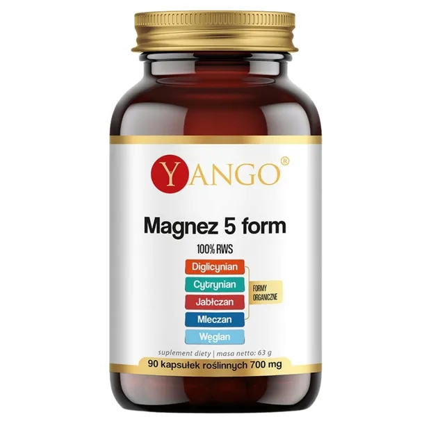 Yango MAGNEZ 5 FORM 90 kaps DIGLICYNIAN CYTRYNIAN JABŁCZAN MLECZAN WĘGLAN