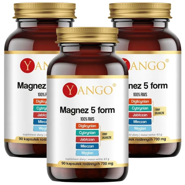 3x Yango MAGNEZ 5 FORM 90 kaps ORGANICZNE ZMĘCZENIE ZNUŻENIE PRZYSWAJALNOŚĆ