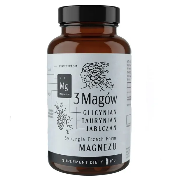 Nanga 3 Magów Magnez 100 kaps Glicynian Taurynian Jabłczan ZMĘCZENIE STRES