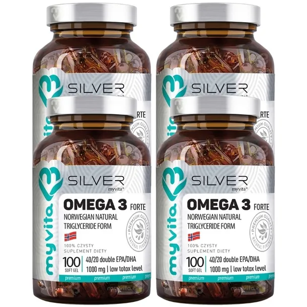4x Myvita Silver Omega 3 Forte 100 kaps Totox CZYSTY OLEJ RYBI BEZ METALI