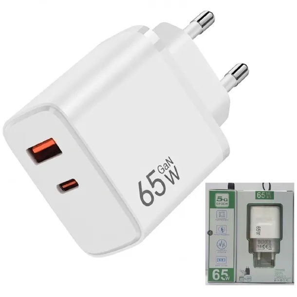 SZYBKA! ŁADOWARKA SIECIOWA 65W PD QC 3.0 USB-C i USB-A ZASILACZ DO TELEFONU