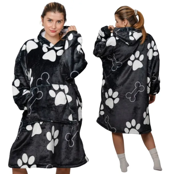 KOC BLUZA Oversize Gruba Ciepła 2w1 KOCOBLUZA XXL ŁAPKI Futrzak z Kapturem