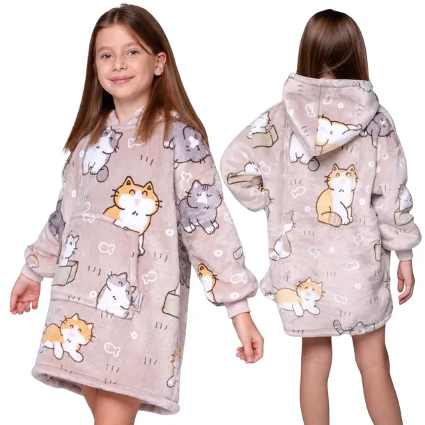 KOC BLUZA Szlafrok Oversize Ciepła Gruba KOCOBLUZA 2w1 KOTKI Dziecięca