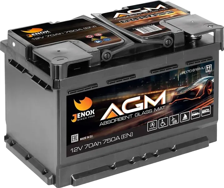 AKUMULATOR 12V JENOX AGM 70AH 750A P+ GWARANCJA 3 LATA-2026 RADOM