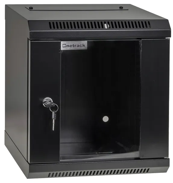Szafa wisząca Rack 10'', 6U, 300 mm, Netrack S-Line, czarna, drzwi szklane