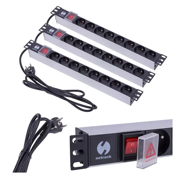 3xNetrack listwa zasilająca RACK 19'' 1U 230V/16 8xE PDU wyłącznik 8 gniazd