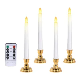swiece-led-stozkowe-4-szt-z-pilotem-timerem-knot-3d-zlote-podstawki