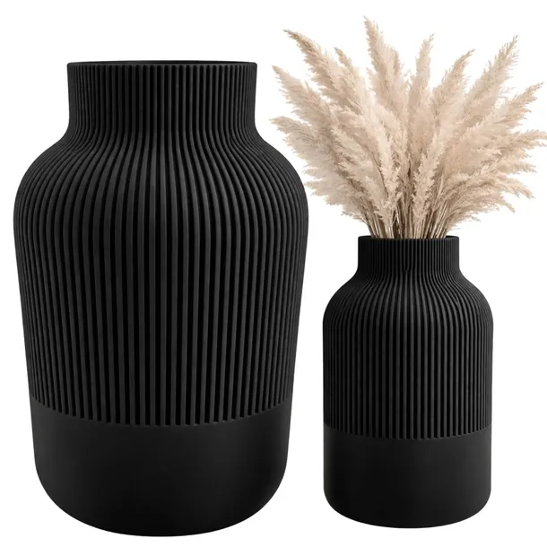 Wazon dekoracyjny ryflowany boho skandynawski na kwiaty suche czarny 25cm