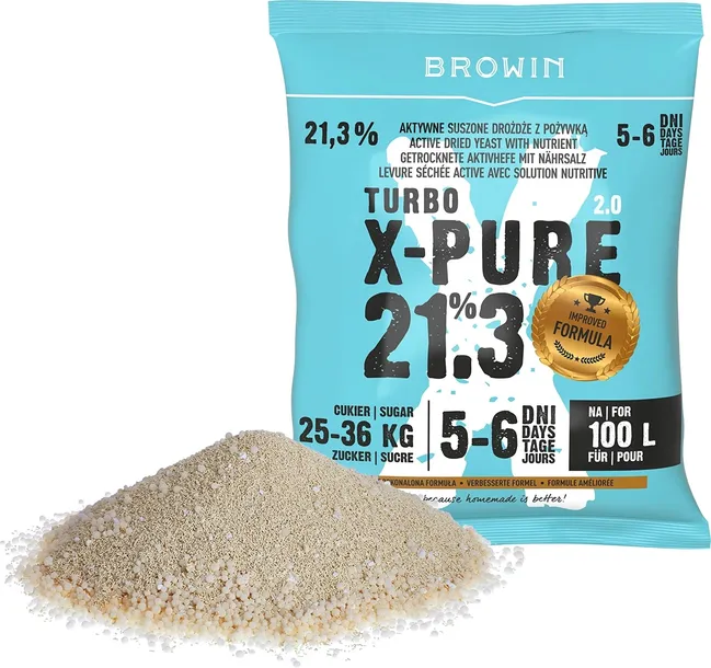 DROŻDZE WINIARSKIE SUSZONE 100L 21,3% Z POŻYWKĄ 5-6 DNI TURBO X-PURE BROWIN