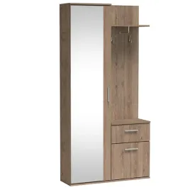 elegancka-garderoba-z-lustrem-lux-dab-truflowy-97-cm-z-szuflada-i-szafka
