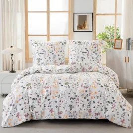 atsense-komplet-poscieli-135-x-200-cm-bawelniany-4-czesciowy-z-kolorowym-wzorem-roslin-i-kwiatow-miekki-2-poszewki-na-koldre-z-zamkiem