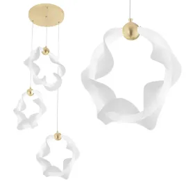 lampa-wiszaca-led-3-punktowa-pierscienie-falowana-biala-zlota-designerska