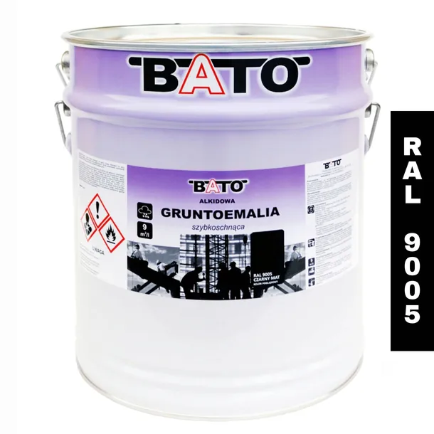 Farba do metalu na rdzę CZARNA MAT RAL 9005 20L BATO
