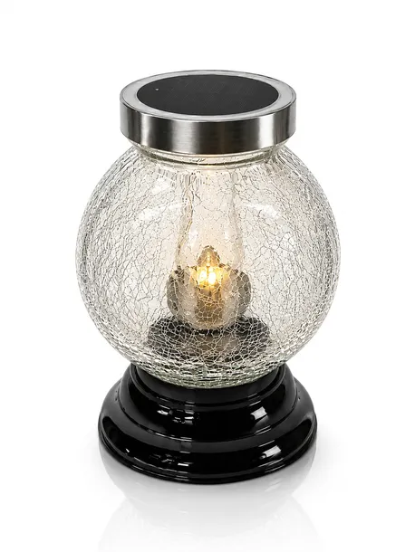 Znicz Solarny LED Szklany Kula Mrożona Lampion Na Grób Cmentarz 24 cm LS-130