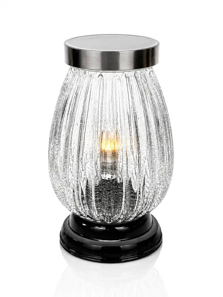  Znicz Solarny LED Szklany Premium Mrożony Owalny Lampion Na Grób 29 cm LS-8