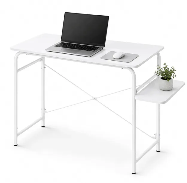 Biurko Komputerowe Składane z Półką Stolik pod Laptopa 79x41 BIAŁE E010