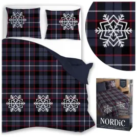 posciel-swiateczna-220x200-3-czesci-bawelniana-nordic-krata-sniezynki