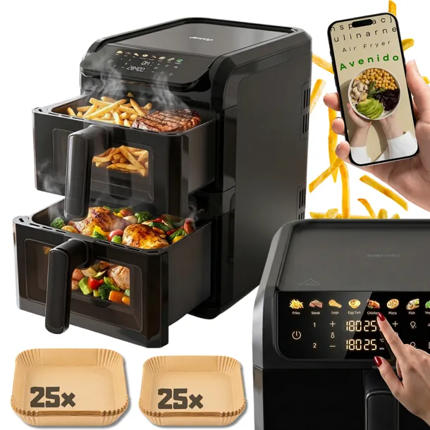 FRYTKOWNICA BEZTŁUSZCZOWA DWUKOMOROWA PIONOWA 10L AIR FRYER 2700W x50 WKŁAD