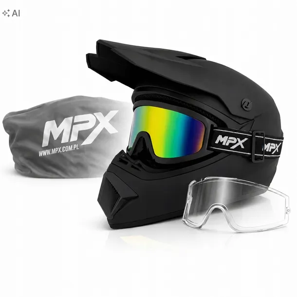 Kask Cross M Czarny Gogle Enduro Quad ATV Rower BMX MTB Hulajnoga Zestaw