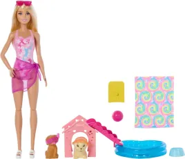 zestaw-barbie-pieski-na-basenie-jbf35-lalka-i-2-pieski-ze-zjezdzalnia