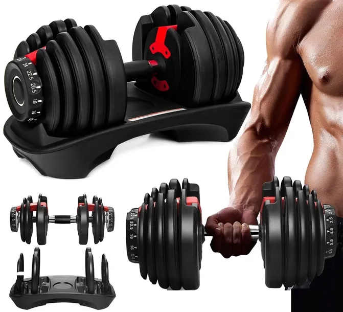 HANTLA REGULOWANA ŻELIWNE HANTEL 2,5 - 24KG + PODSTAWKA SZYBKA REGULACJA