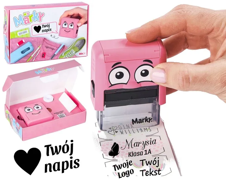 2x Pieczątka do odzieży tekstylna Colop My Marky różowa twój napis GRAWER