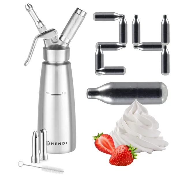 Syfon do bitej śmietany 0,5 l nierdzewny Profi Line + 24 naboje Hendi 588017