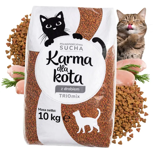 SUCHA KARMA DLA KOTA 10KG PEŁNOPORCJOWA DROBIOWA Z KURCZAKIEM WITAMINAMI