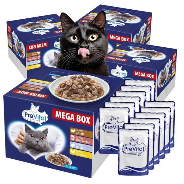 PREVITAL MEGABOX 96x100G Saszetki MIX SMAKÓW mokra karma DLA KOTA