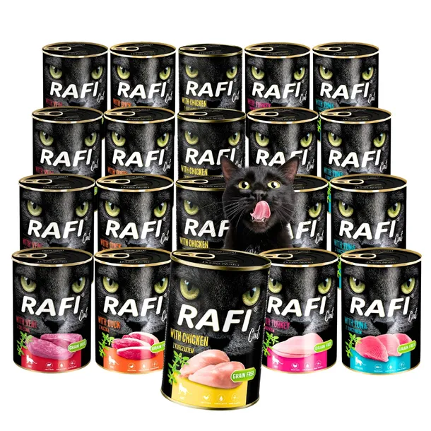 DOLINA NOTECI RAFI CAT BEZ ZBÓŻ MOKRA KARMA DLA KOTA MIX SMAKÓW 20x400G