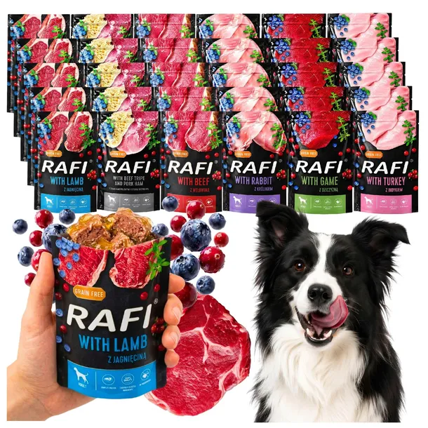 Karma mokra dla psa Dolina Noteci RAFI PREMIUM mix smaków saszetki 30x500g