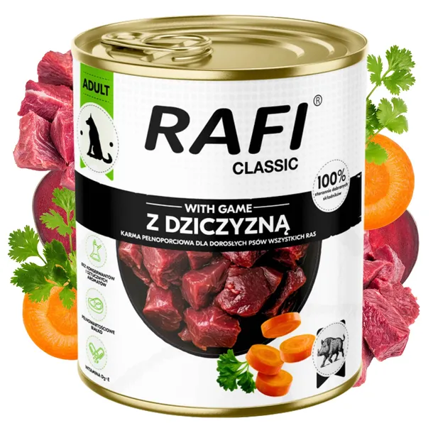 RAFI CLASSIC Z DZICZYZNĄ 800G mokra karma puszka DOLINA NOTECI dla psa