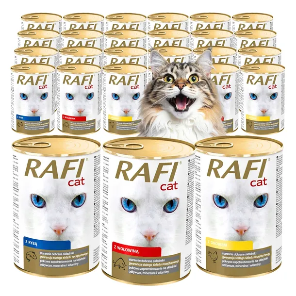 RAFI CAT mokra karma puszki DLA KOTA MIX SMAKÓW wołowina ryba drób 24X415G