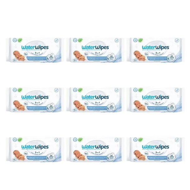 Chusteczki Nawilżane 99,9% Wody WaterWipes BIO 9x60 szt. Dla Dzieci Zestaw