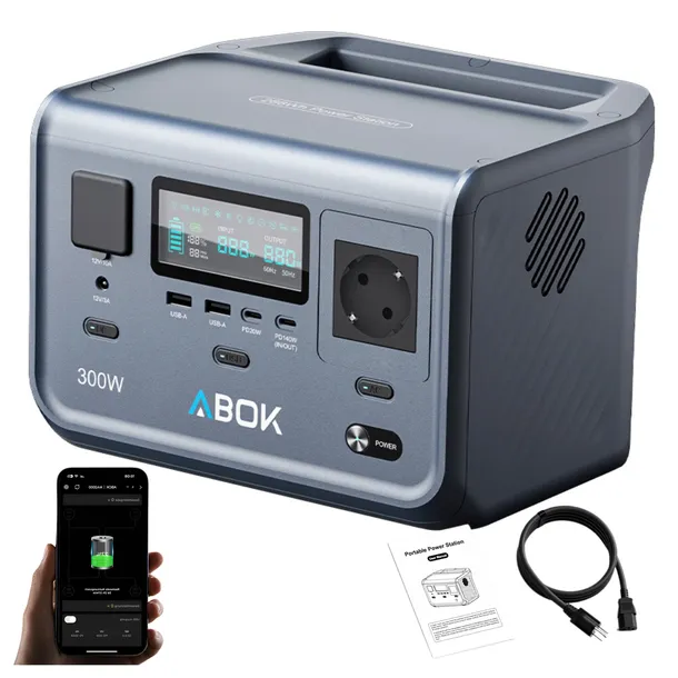 Przenośna stacja zasilania Abok ARK300 288Wh 300W LiFePO4 Usb C 140W lekka
