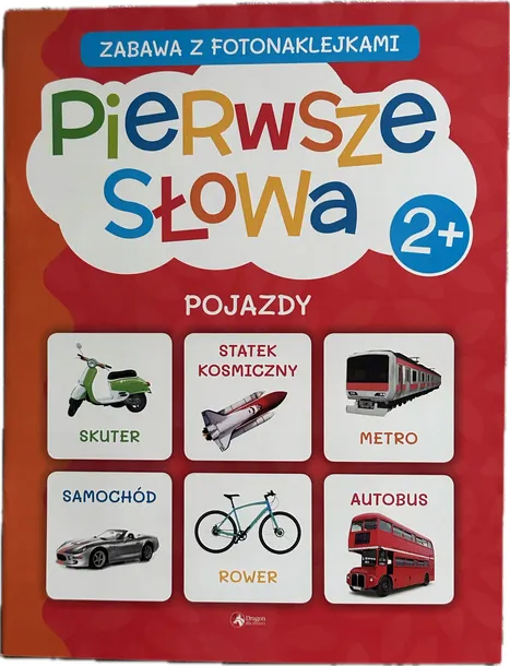 Książeczka edukacyjna 2 latka dwulatek zadania z naklejkami Pojazdy 2+