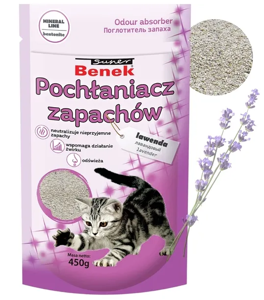 Super Benek Pochłaniacz Lawenda neutralizator zapachów do kuwety kota 450g