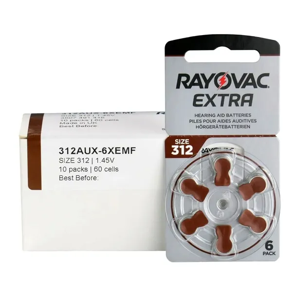 60 x baterie do aparatów słuchowych Rayovac Extra 312