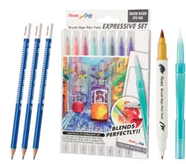 pisaki-brushe-pentel-landscape-9-szt-pedzelek-olowek-pentel-hb-3x