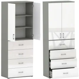 szafa-regal-z-3-polkami-4-szuflady-szary-arktyczny-bialy-polysk-80x40-215cm