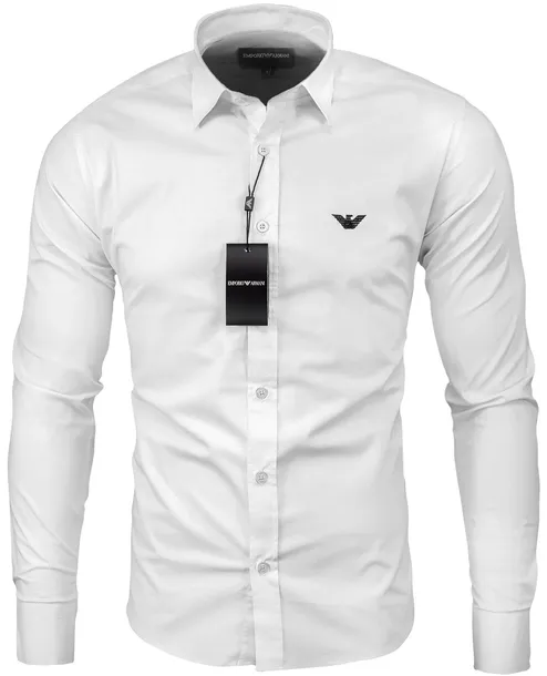 KOSZULA EMPORIO ARMANI BIAŁA MĘSKA SLIM FIT NOWE LOGO NA PREZENT / M