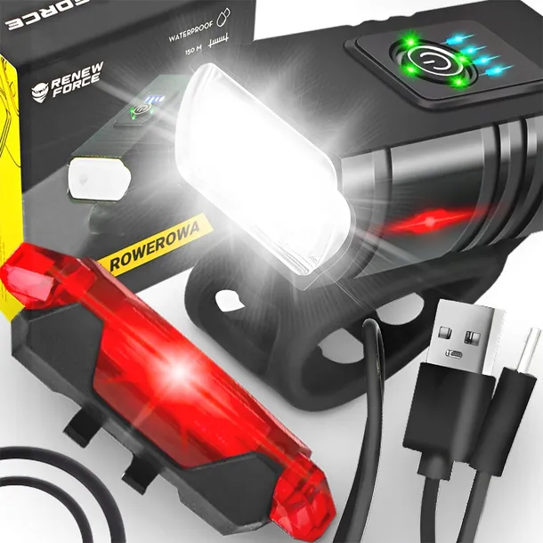 LAMPKA ROWEROWA PRZEDNIA TYLNA LED PRZÓD AKUMULATOROWA ZESTAW LAMPEK USB