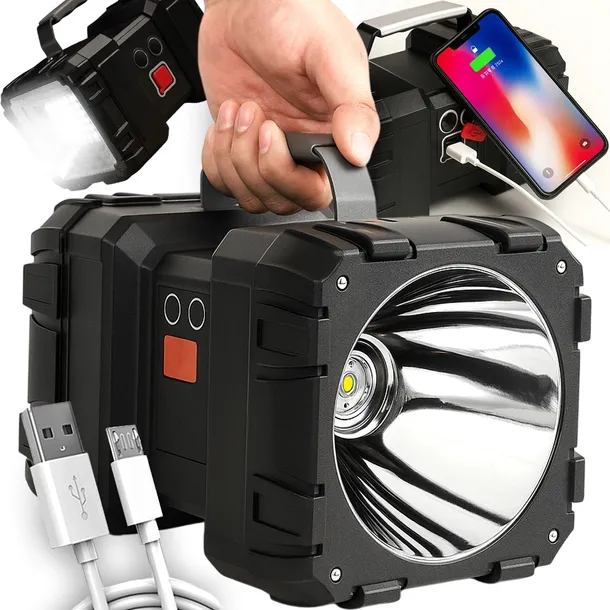 LATARKA LED SZPERACZ MOCNA AKUMULATOROWA 40W POWERBANK USB REFLEKTOR