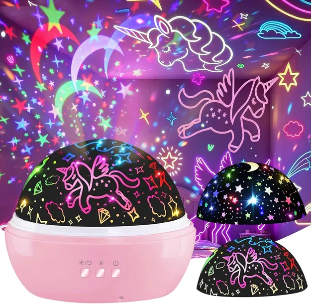 Lampka nocna DQMOON Jednorożec projektor gwiazd 360° LED USB