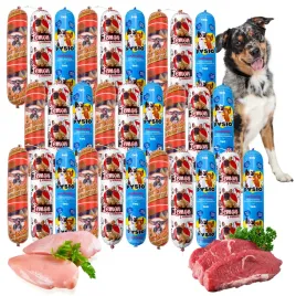 karma-dla-psa-baton-mix-mortadela-lemon-pysio-wolowina-29-szt-1kg-90percent-miesa