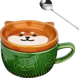 kubek-ceramiczny-300-ml-z-pokrywka-lyzeczka-shiba-inu-zielony