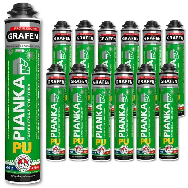 12x PIANA MONTAŻOWA NISKOPRĘŻNA 625G GRAFEN PIANKA PISTOLETOWA CAŁOROCZNA