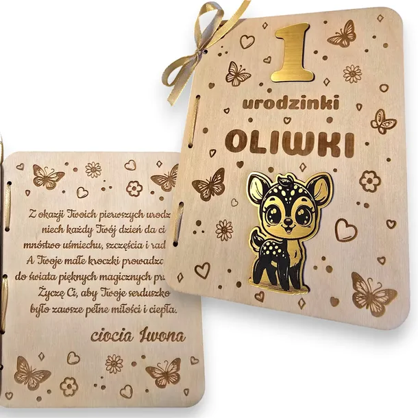 KARTKA NA ROCZEK SARENKA KARTKA DREWNIANA URODZINY PERSONALIZOWANA +KOPERTA