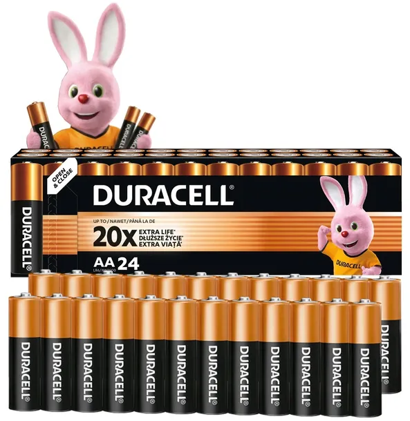 24x BATERIE ALKALICZNE AA R6 ORYGINALNE DURACELL